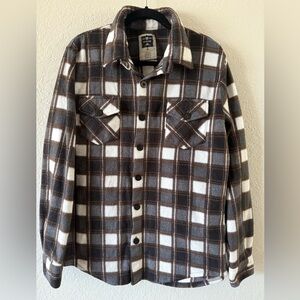 Visive Neutral Plaid Button Fleece Shirt Jacket Shacket Size XL Lightweight VGUC